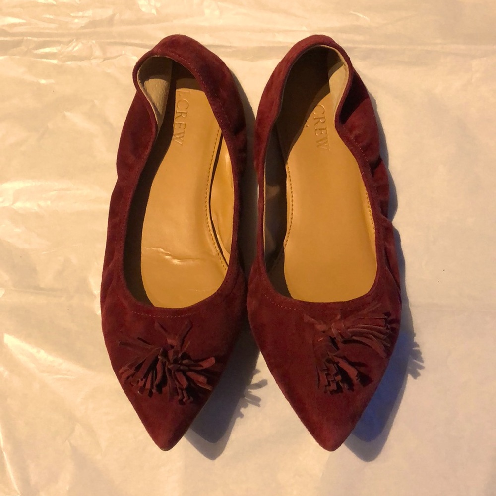 J.Crew Burgundy Tassel Stretch Flats size 8
